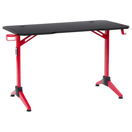 CorLiving Conqueror Black and Red Gaming Desk with LED Lights