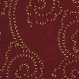 Red Scroll Custom Made Embroidered Dupioni Silk Curtains - Window Treatments