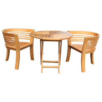 Teak Wood 3-Piece Patio Dining Set, 2 Chairs and 36" Round Dining Table