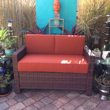 Patio love seat gets a makeover with Sunbrella Canvas Terracotta