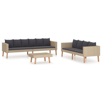 vidaXL Patio Furniture Set 3 Piece Sofa Couch with Cushions Poly Rattan Beige