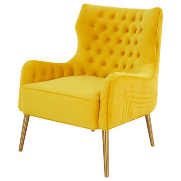 Modrest Everly Contemporary Velvet Yellow Accent Chair