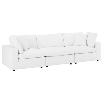Commix Down Filled Overstuffed Vegan Leather 3-Seater Sofa, White