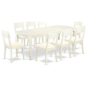 East West Furniture Dover 9-piece Wood Dining Set in Linen White