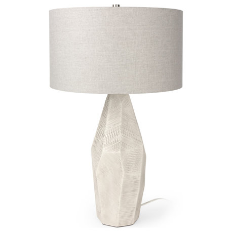 Piven White WithAntiqued Wash Textured Ceramic Table Lamp