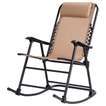 Costway Folding Zero Gravity Rocking Chair Rocker Outdoor Patio Headrest Beige