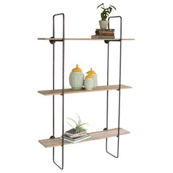 Traditional Display And Wall Shelves  Three Tiered Metal Tube Frame Wall Shelf, Wooden Shelves