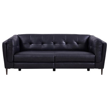 Armen Living Primrose Contemporary Genuine Leather Sofa in Blue