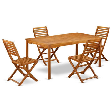 East West Furniture Cameron 5-piece Wood Patio Furniture Set in Natural Oil