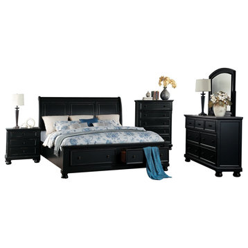 5-Piece Liverpool Queen Storage Bed, Dresser, Mirror, Nightstand, Chest Black