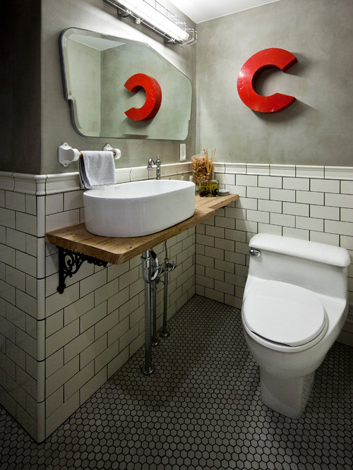 75 Industrial Cloakroom with Metro Tiles Design Ideas Stylish