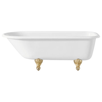 Cheviot Products Cast Iron Bathtub With Continuous Rolled Rim, Polished Brass