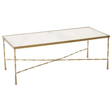 Gold Brass White Marble Top Coffee Table  Minimalist Modern X Frame Classic