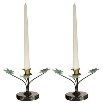 Dale Tiffany TC18264 Maple Leaf, 7" 2-Piece Metal Candle Holders