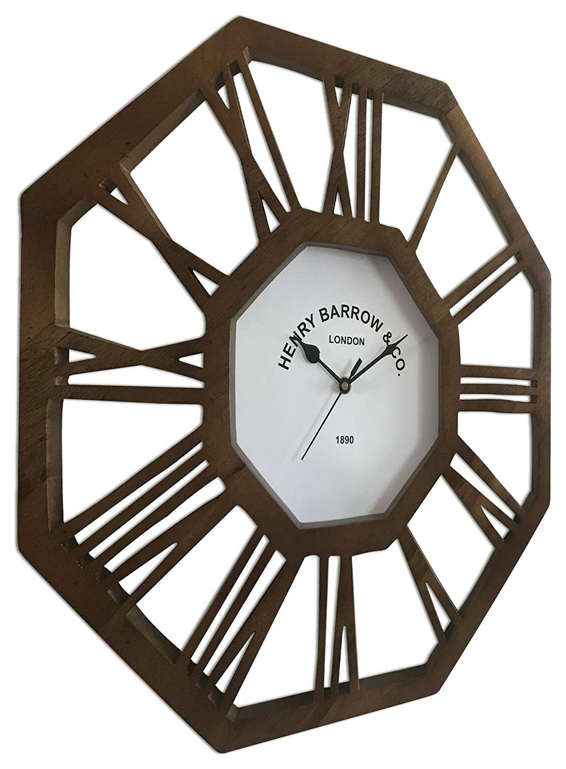 Roman Numeral Wall Clock, Octagon Shape, Silent Decorative Wood Clock ...