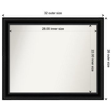 Corded Black Non-Beveled Wall Mirror 32x26 in.