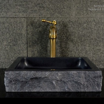 BORNEO SHADOW 16"x16: BLACK GRANITE BATHROOM VESSEL SINK