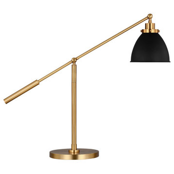 Wellfleet One Light Desk Lamp in Midnight Black and Burnished Brass