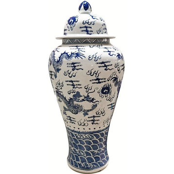 Temple Jar Vase Sea Dragon Extra Large Blue White Colors May Vary