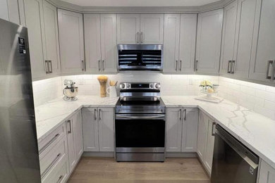 Elegant kitchen photo in Toronto with white backsplash