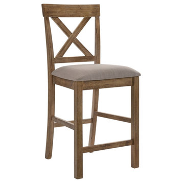 ACME Martha II Counter Height Chair in Tan Linen and Weathered Oak (Set of 2)