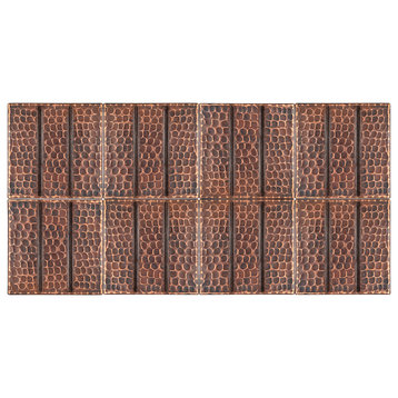 Hammered Copper Tile with Linear Design, 4"x4", Set of 8