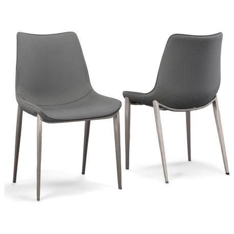 Modrest Frasier Modern Gray Eco-Leather Dining Chairs, Set of 2, Gray