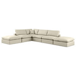 Meridian Furniture - Comfy Upholstered L-Shaped Modular Sectional, Cream, 6-Piece: 3 Armless Chair, 1 Corner Chair, 2 Ottoman, Vegan Leather - Give your space a whole new look with this cream Comfy vegan leather sectional. This handsome sectional fits nicely with other items in the Comfy collection and is a versatile seating option designed for adaptability, comfort and style. Wrapped in rich cream durable vegan leathered upholstery, this sectional offers a plush embrace of overstuffed down feather cushions, carefully crafted to deliver the highest level of comfort. The perfect seat for creating an oasis for relaxation, this sectional has thick foam surrounding its frame for added support and coziness.
