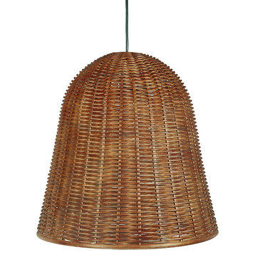 Handwoven Wicker Bell Pendant Lamp, Natural, Brown