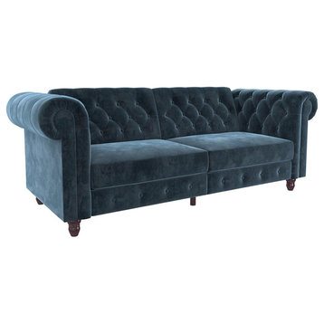 DHP Furini Tufted Sleeper Sofa in Blue