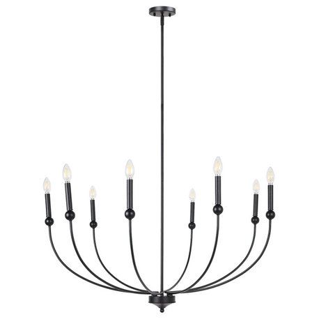 LNC 8-Light Matte Black Chandelier, Modern Farmhouse Candle-Style Pendant