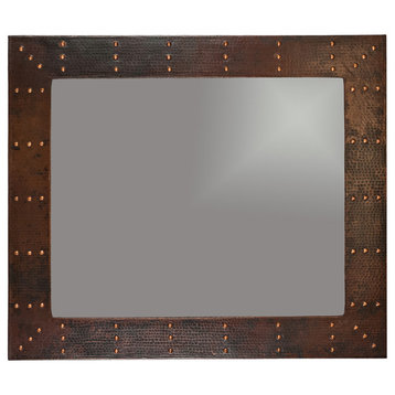 36" Hand Hammered Rectangle Copper Mirror with Hand Forged Rivets