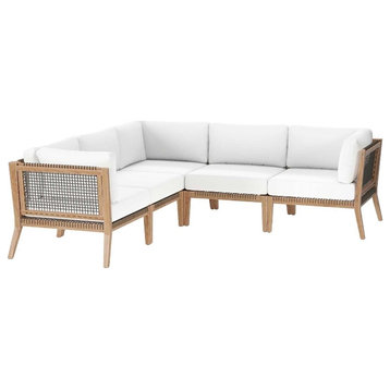 Modway Clearwater 5-Piece Wood Fabric Outdoor Sectional Sofa in Gray/White