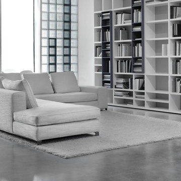 Mosaic Glass Blocks in a Living Room for a Contemporary Look and Light Transmiss
