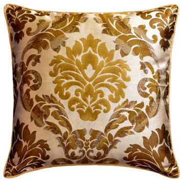 Gold Jacquard Abstract 22"x22" Throw Pillow Cover - Mughal