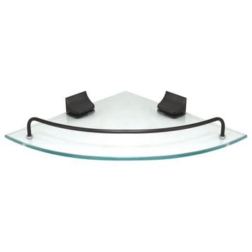 MODONA's 9.5" Glass Corner Shelf With Rail, Rubbed Bronze