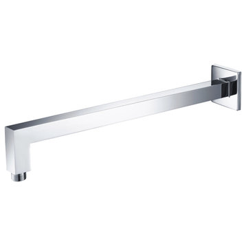 Isenberg Wall Mount Square Shower Arm, 16", With Flange, Chrome