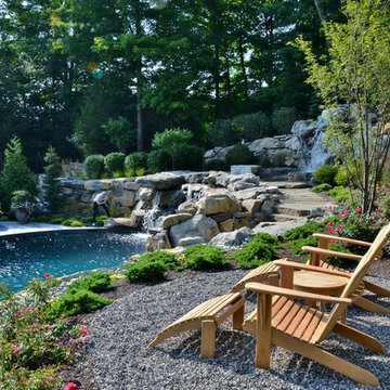 Pool and Spa with Water Feature Built into Mountainside - Mahwah, NJ