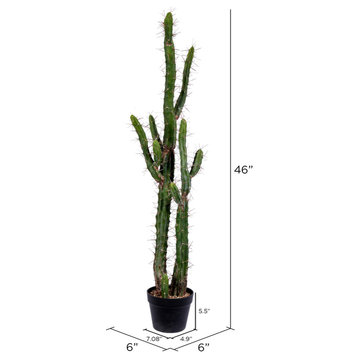 Vickerman 46" Artificial Green Cactus, Black Plastic Planters Pot