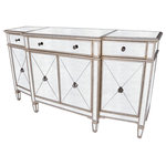 Butler Specialty - Celeste Mirrored Buffet - Plenty of storage. Trimmed in antique pewter and crafted from Birch Wood solids, this stunning mirrored buffet is sure to get attention!