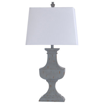 Basilica Sky, Urn Table Lamp With Tapered Rectangle Shade, Weathered Gray