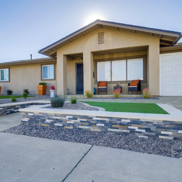 Front yard Remodel with Pavers, Walls, Artificial Grass, Xeriscape & More