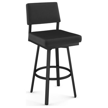 Avery Swivel Stool, Charcoal Black Faux Leather / Black Metal, Counter Height