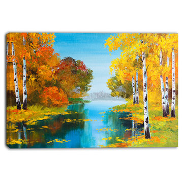 "Birch Forest Near the River" Landscape Canvas Print, 40"x30"