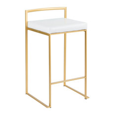 Lumisource Fuji Set Of 2 Bar Stool In Gold And White Finish B26-FUJI AU+W2
