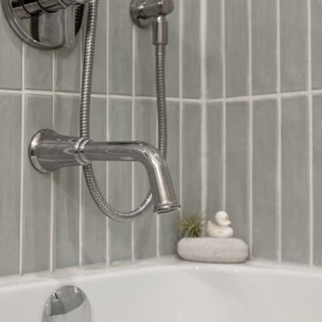 Vertical Stacked Green Tile and Polished Nickel Hardware