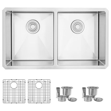 STYLISH 32" Undermount Double Bowl 16G Stainless Steel Sink With Grids