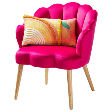 Velvet Upholstered Arm Chair With Tufted Back, Fushia
