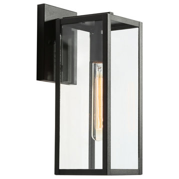 LNC 1-Light Black Rectangle Modern  Outdoor Wall Sconce With Clear Glass