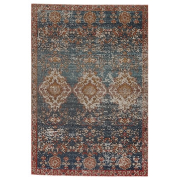 Freemond Indoor and Outdoor Medallion Blue and Red Area Rug, 9'10"x14'